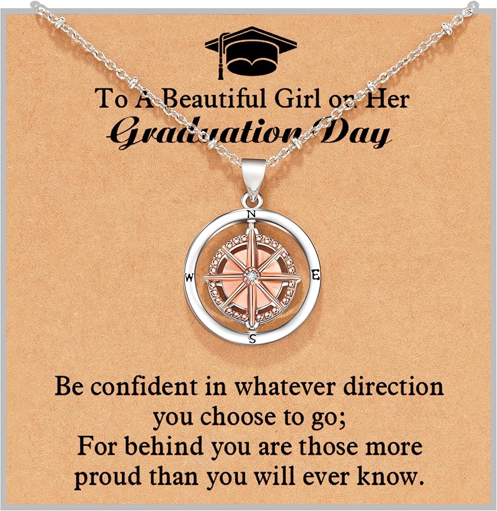 Shonyin Graduation Gifts for Her 2024 Rotate Compass Necklace for Women Girls, Sobriety Gifts for Students Granddaughter Daughter Best Friends Coworker