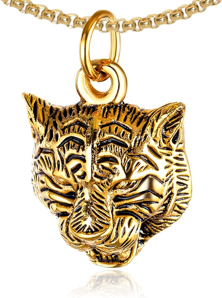 Xusamss Punk Rock Stainless Steel Animal Tiger Head Tag Pendant Charm Necklace