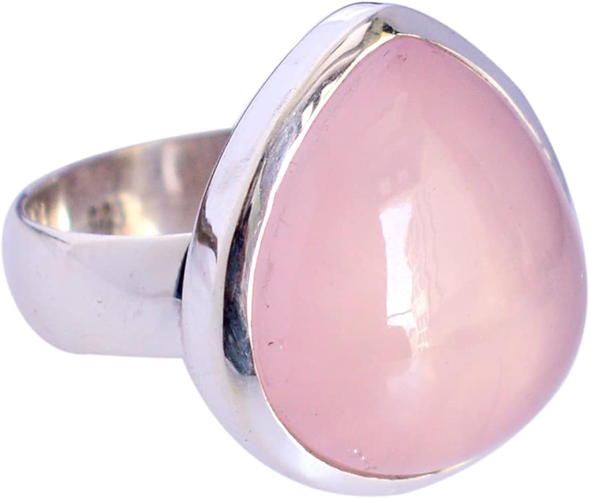 Genuine Rose Quartz Gemstone 925 Sterling Silver Ring Fabulous Handmade Jewellery Gift For Her