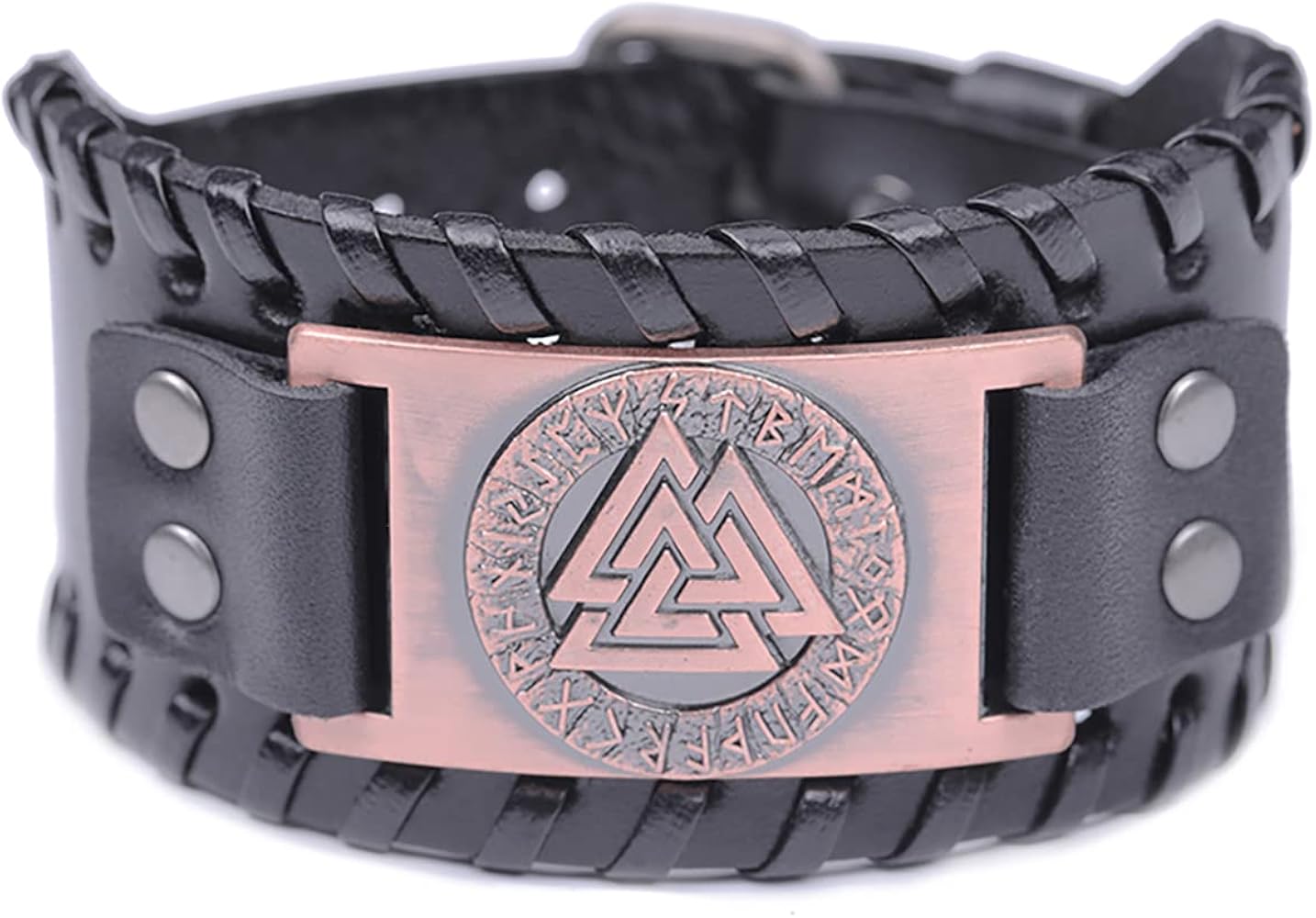 Viking Bracelet for Men Women Nordic Valknut Rune Norse Odin’s knot Punk Wide Leather Cuff Bracelets for Teen Girls Wicca Amulet Pagan Jewelry