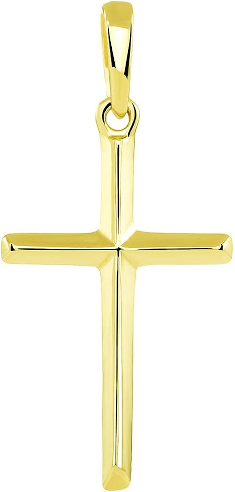 14K Solid Yellow Gold Traditional Simple Religious Cross Pendant