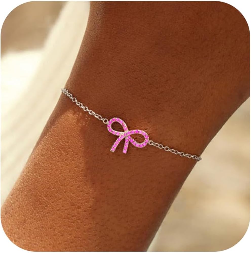 Bow Bracelet for Women Sterling Silver 14K Gold Plated Adjustable Charm Bracelet Cute Dainty CZ Knot Friendship Link Bracelets Jewelry Birthday Graduation Gifts for Daughter Friends