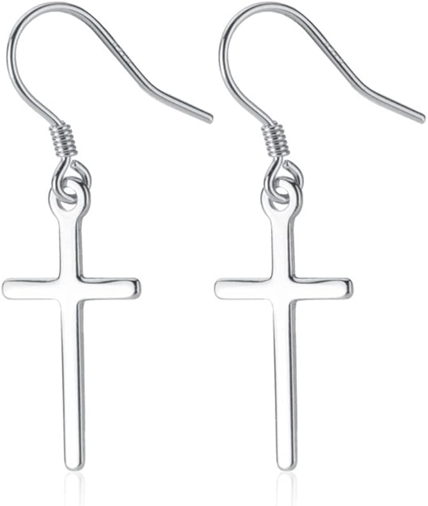 Minimalist Cross Drop Dangle Earrings for Women 925 Sterling Silver Hypoallergenic Sensitive Ears Piercing Trendy Fish Hook Earrings Charm Small Dangling Jewelry Gifts Birthday Party