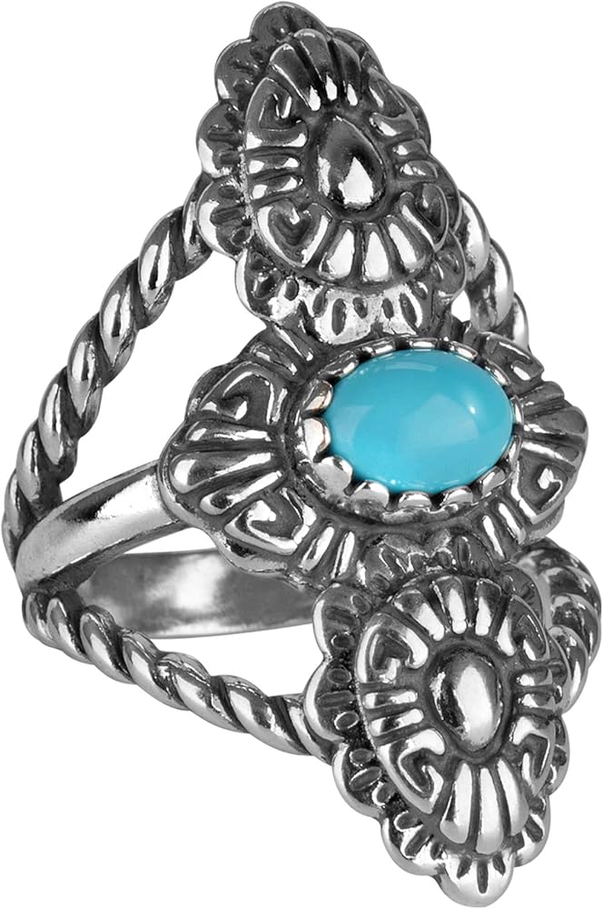 American West Jewelry Genuine Gemstone Sterling Silver Concha Rope Ring Sizes 5-10