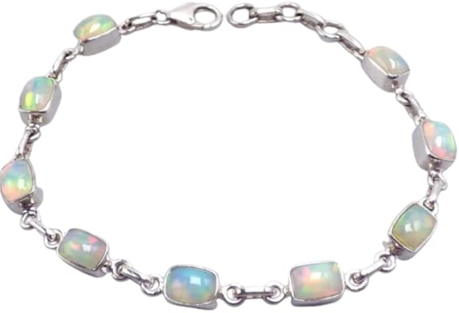 925 Sterling Silver Genuine Square Ethiopian Welo Opal Delicate Bracelet Gift Jewelry