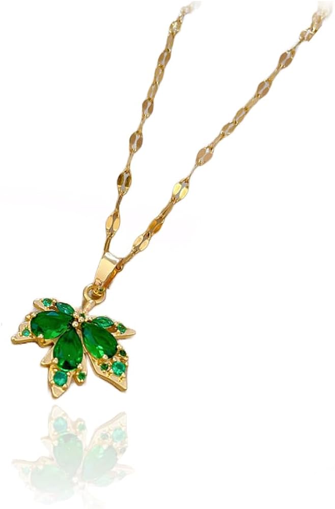 Maple Leaf Acacia Pendant Necklace with Gold Plated Stainless Steel Necklace Chain, Jewelry