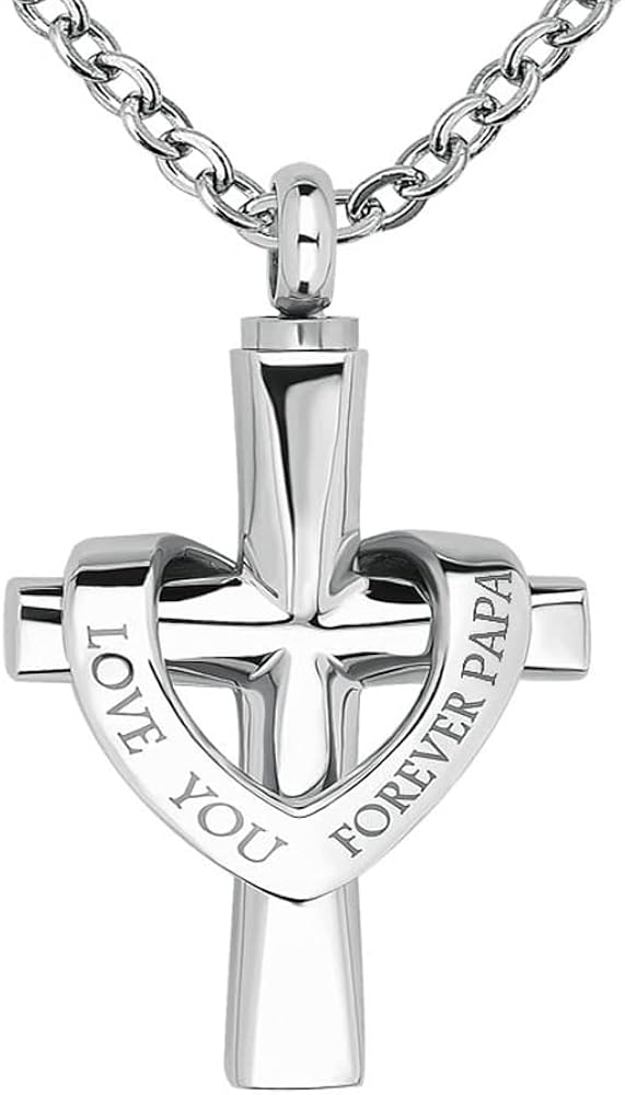 I Love You Forever Cross Urn Necklace Ashes Stainless Steel Cremation Keepsake Jewelry for Dad Mom Son Papa Nana