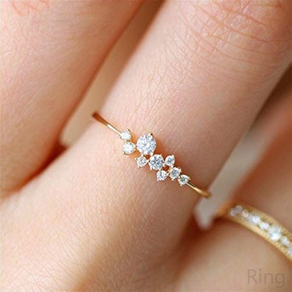 Simple 18k Gold plated Rings for Teen Girls White Studded Eternity Wedding Ring 925 Sterling Silver Plated Engagement Stackable Rings Women Fashion Jewelry Gift for her