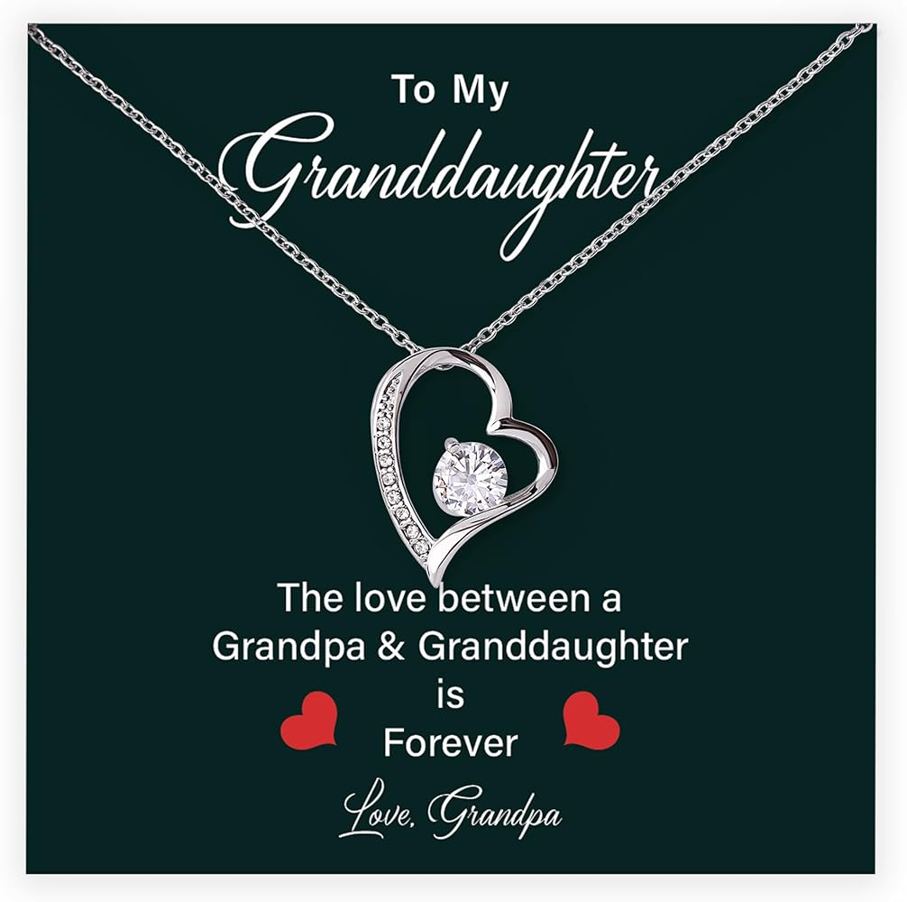 Granddaughter Necklace From Grandpa to Granddaughter Gift for Her Jewelry Present for Birthday, Mother's Day, Valentine's Day or Wedding Day, The Love Between a Grandpa & Granddaughter is Forever, Necklaces for Granddaughter With Lovely Message