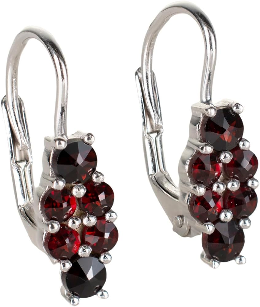 Bohemian Garnet Sterling Silver Lever Back Earrings - Sterling Silver Jewelry Collection