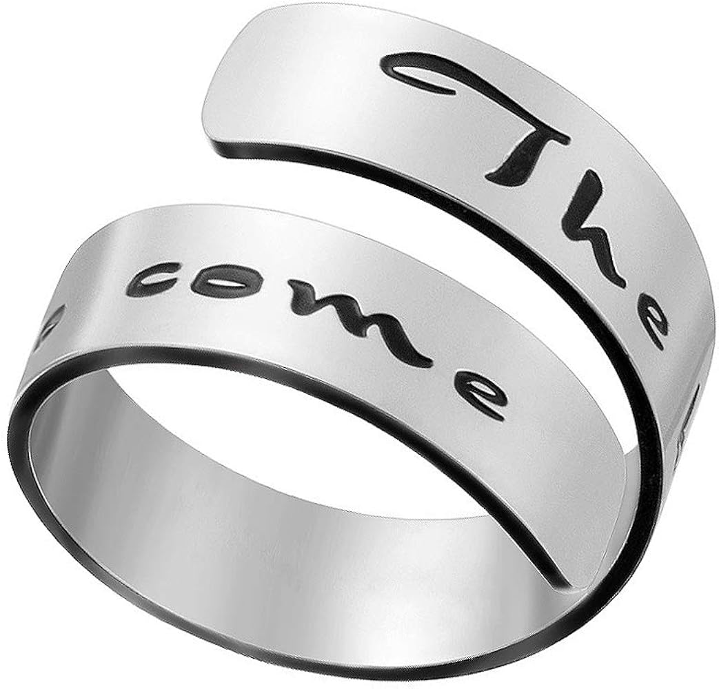 Engraving Ring Inspirational Jewelry Stainless Steel Adjustable Wrap Twist Ring Encouragement Gift for Women Teens Girls