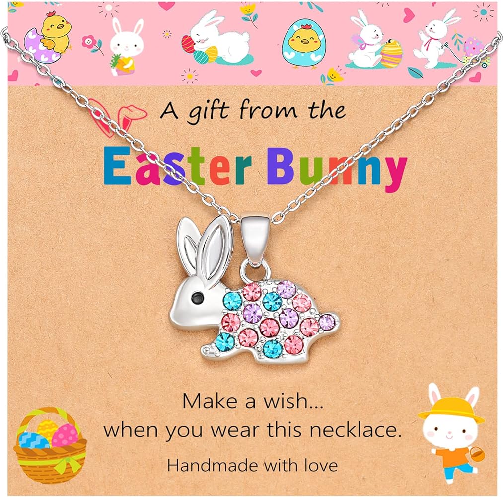 UNGENT THEM Easter Bunny Necklace, Easter Gifts for Women Girls Easter Jewelry Happy Easter Gifts