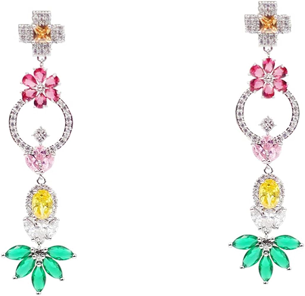 AAAAA Cubic Zirconia S925 Needle Flower Long Dangle Earring for Women Jewelry Girl Earring