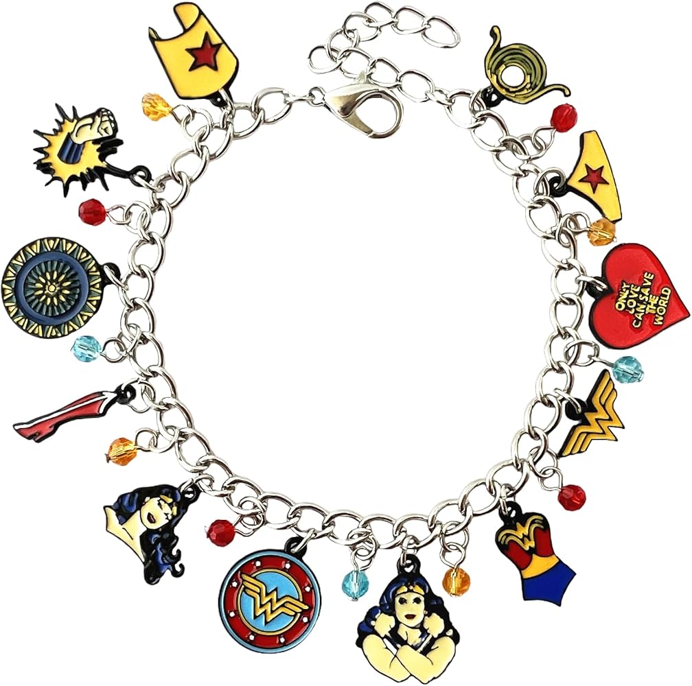 Wonde Woma Bracelet Original Design Anime Cartoon Superhero Justic Leagu Charm Bracelet Gifts for Men Woman Girl, 1