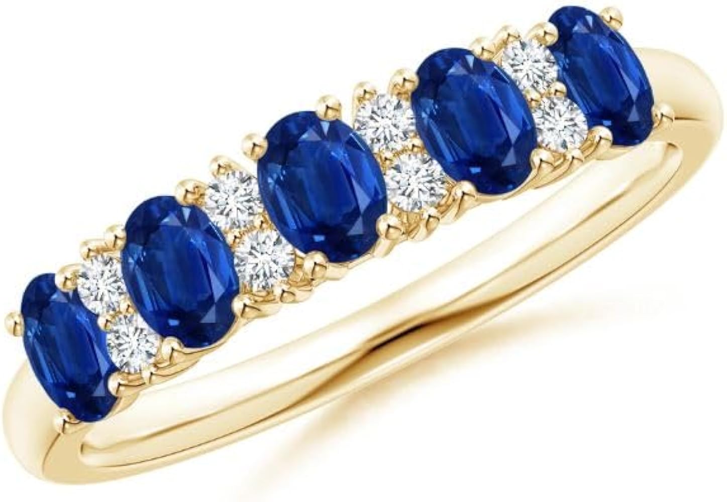 CARILLON Oval Shape Blue Sapphire CZ Diamond Half Eternity Band Ring 925 Sterling Silver 18k Yellow Gold September Birthstone Gemstone Jewelry Wedding Engagement Women Birthday Gift