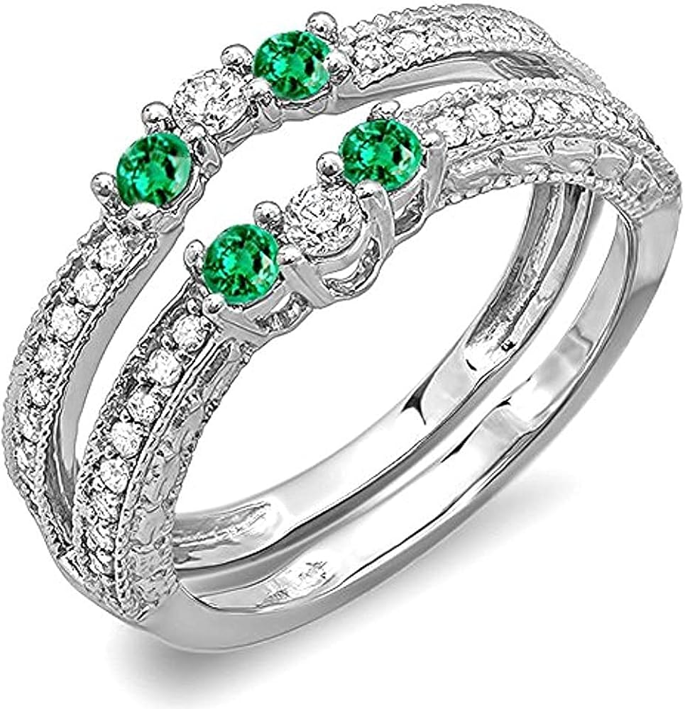 3/4ctw Round Cut Green Emerald & CZ Diamond Anniversary Band Enhancer Guard Ring Enhancers for Engagement Rings 925 Sterling Silver