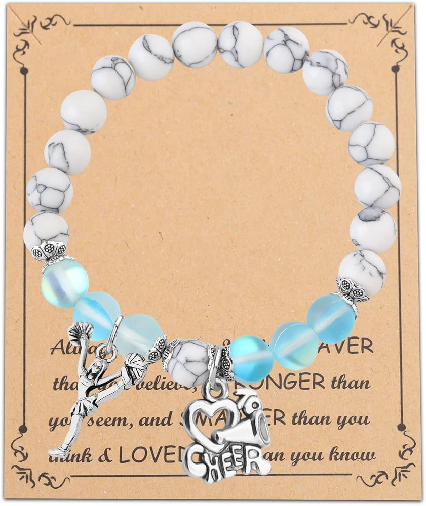 FUSTMW Cheer Charm Bracelet Cheerleading Gifts You Are Braver Than You Believe Bangle Bracelet Cheer Jewelry for Cheerleaders Cheer Coaches or Team (cheer bracelet blue)