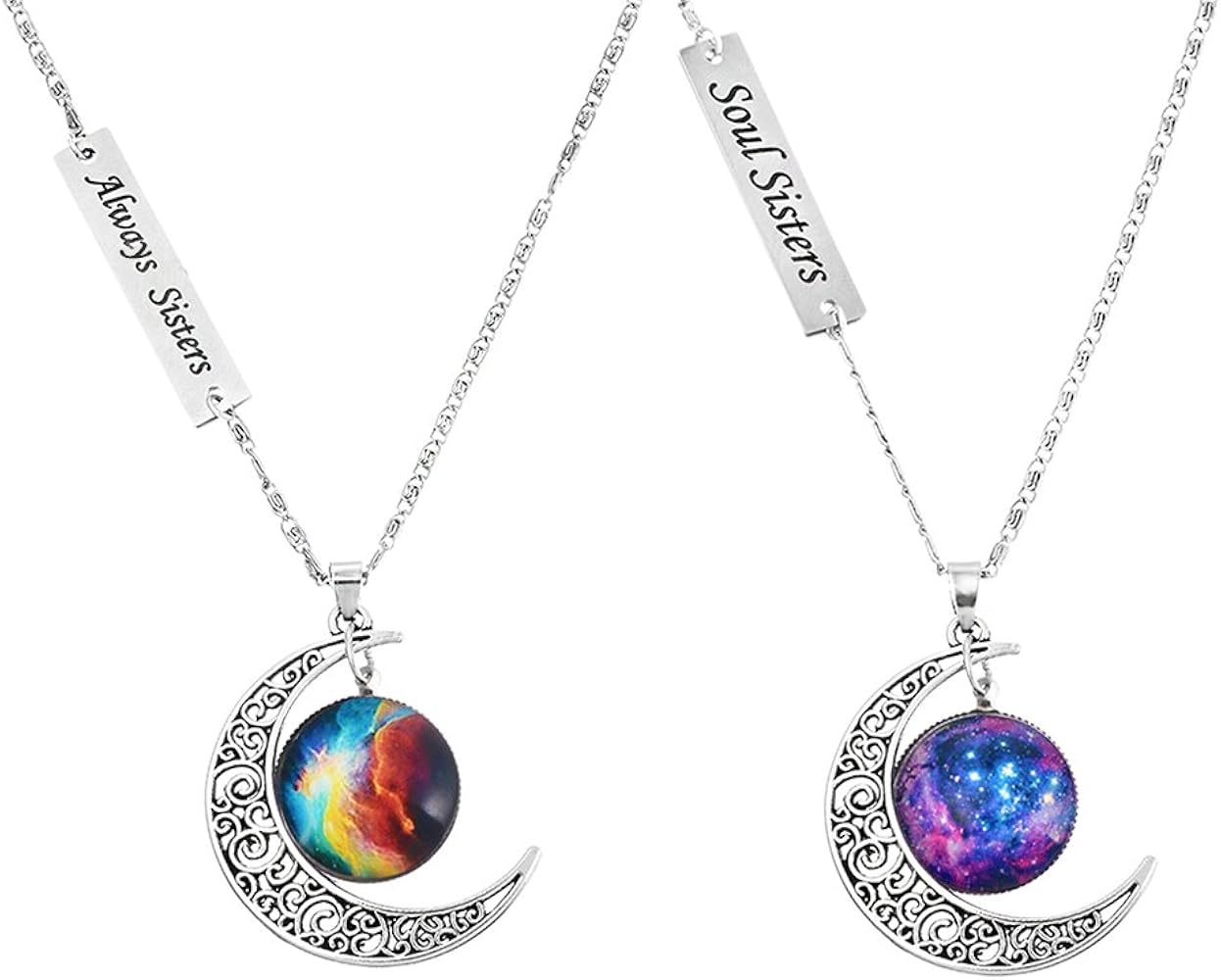 MJartoria BFF Necklace for 2, Love Across Light Years Moon Pendant BFF Necklace Set for 2 Best Friends - Perfect Friendship Jewelry Gift