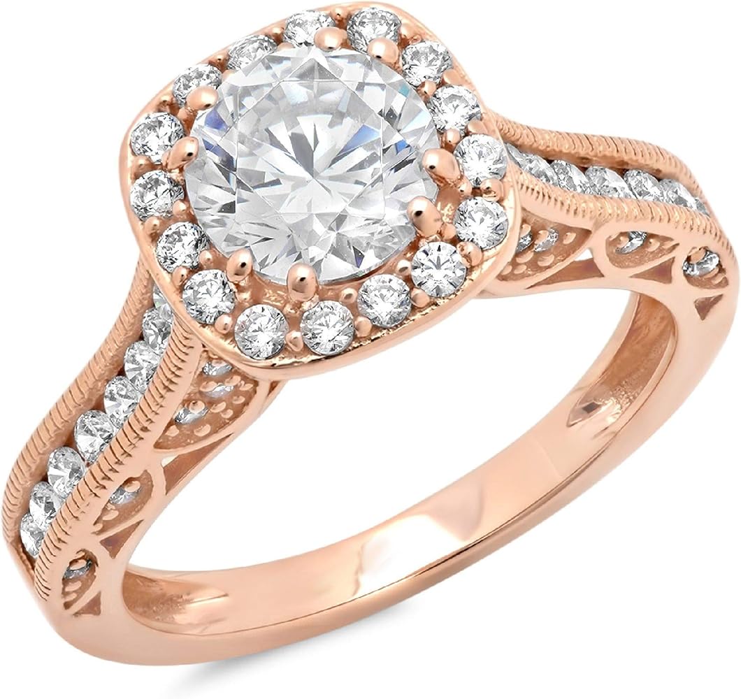 Gemstone Jewellery 14k Rose Gold Plated White Sim Diamond 925 Silver Solitaire With Accents Ring