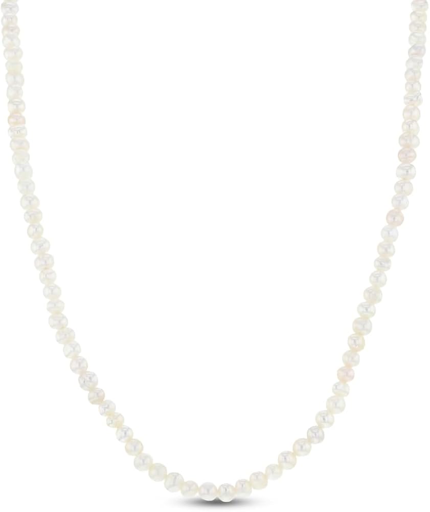 925 Sterling Silver Freshwater Cultured Pearl Necklace For Toddlers and Little Girls 12",14" & 16" - Dainty Freshwater Cultured Pearl Necklaces for Girls Formal Events - Religious Presents for Girls