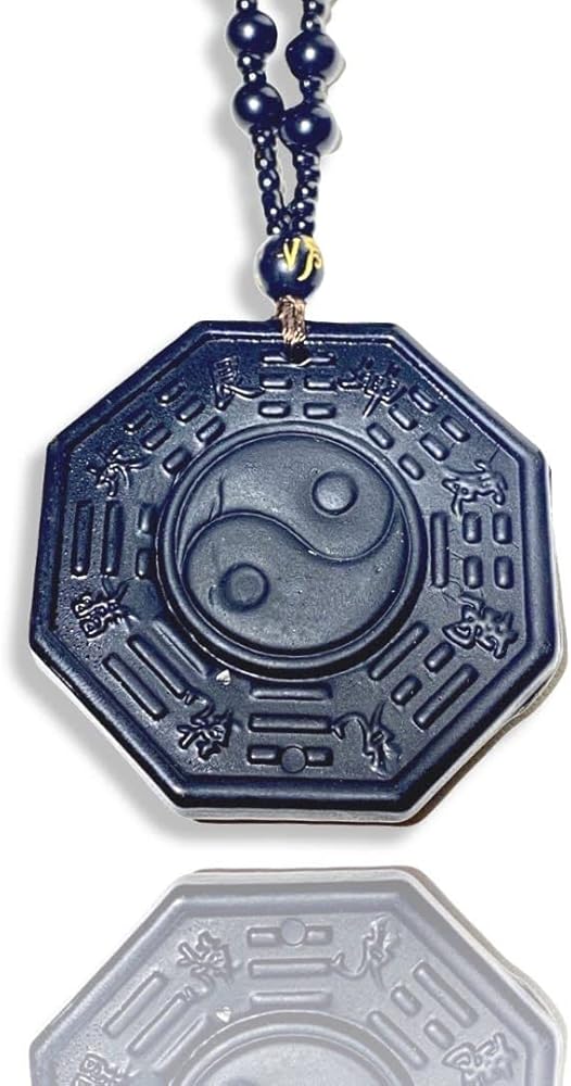 Chinese Mythology Black Jade Obsidian Yin Yang Balance Master Precision Pendant Bead Necklace Carved Long Boho Turquoise Bodhisattva Amulet Talisman Chain Genuine Certified Grade A Jadeite Crafted