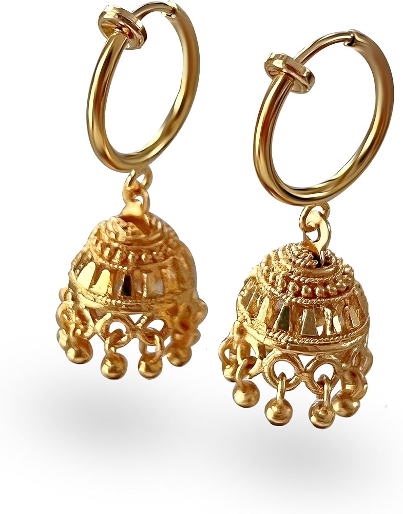 Gold clipon Jhumka Indian style clipon earrings India clip jewelry