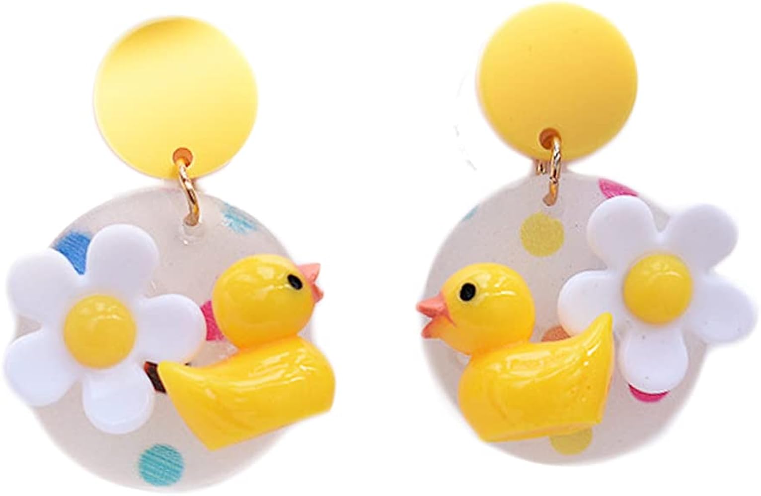 Women Girl Trendy Dainty Daisy Flower Duck Earrings Yellow Duckling Drop Earrings for Teen Birthday Party Jewelry