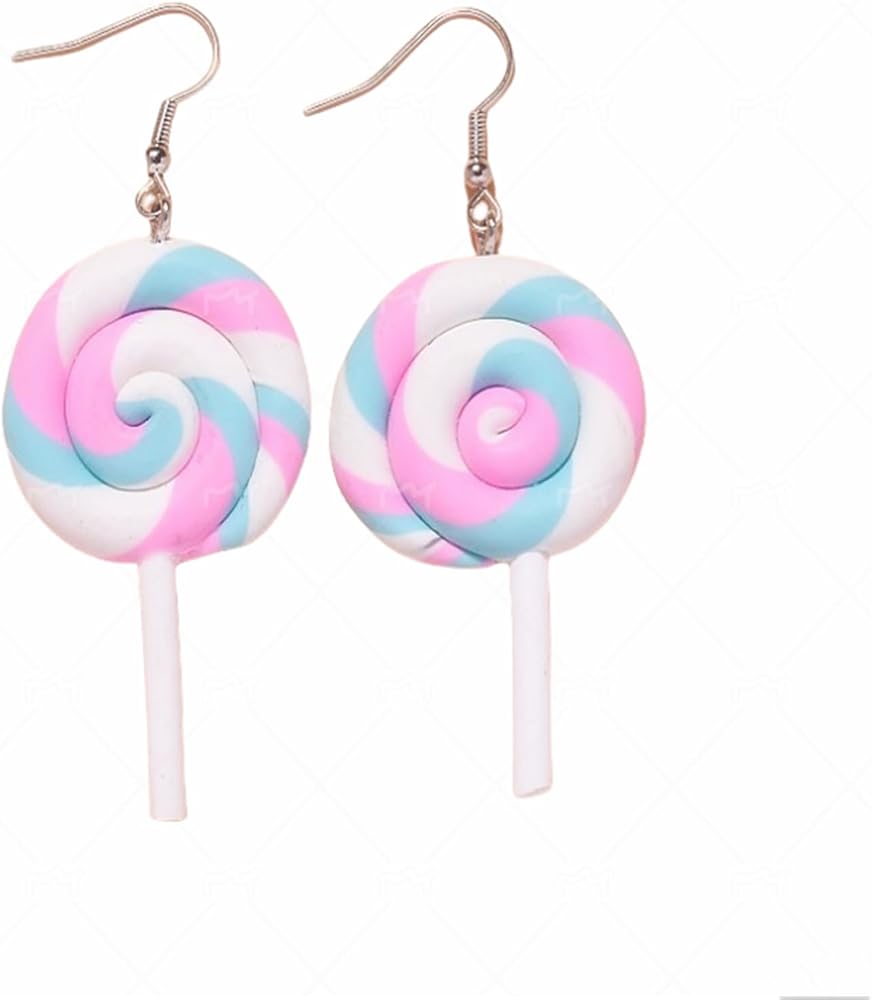 2 Pairs Handmade Rainbow Lollipop Earrings Set for Women Teen Girls Polymer Clay Delicate Sweet Colorful Simulated Swirl Candy Sugar Ice Cream Food Charm Dangle Drop Earrings for Christmas Holiday Birthday Party Jewelry Gifts