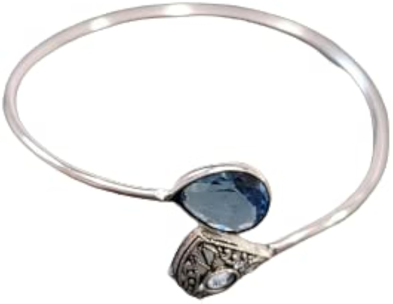 Natural 925 Sterling Silver Adjustable Blue Topaz Bangle Bracelet jewelry