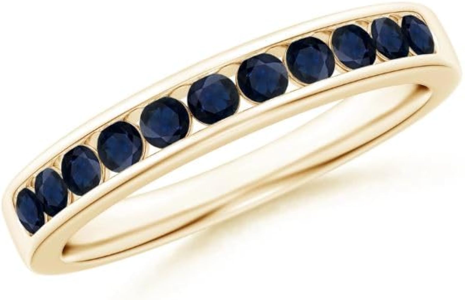 Carillon Blue Sapphire Half Eternity Band Ring 925 Sterling Silver 18k Yellow Gold September Birthstone Gemstone Jewelry Wedding Engagement Women Birthday Gift