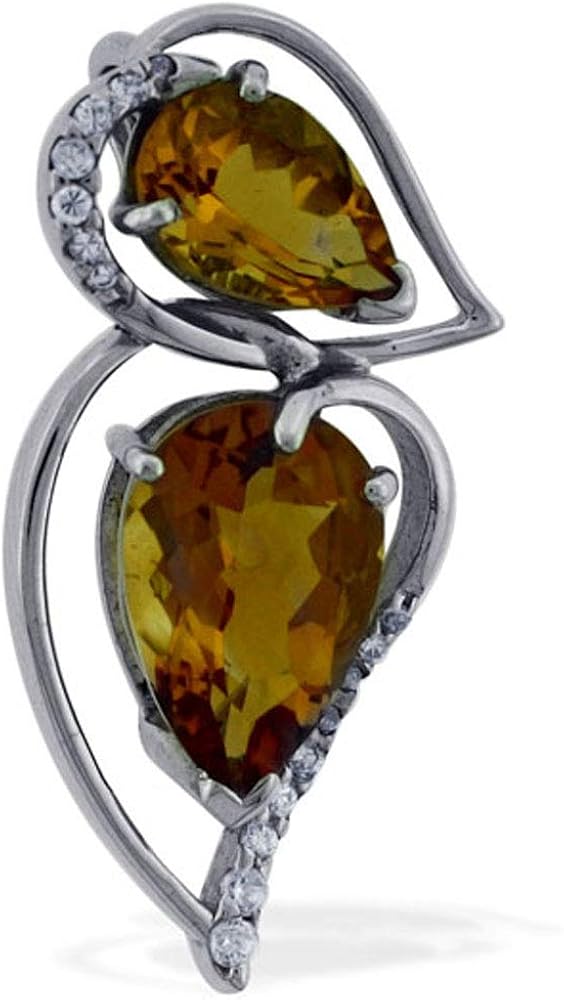 Carillon Citrine Natural Gemstone Pear Shape Pendant 925 Sterling Silver Casual Jewelry