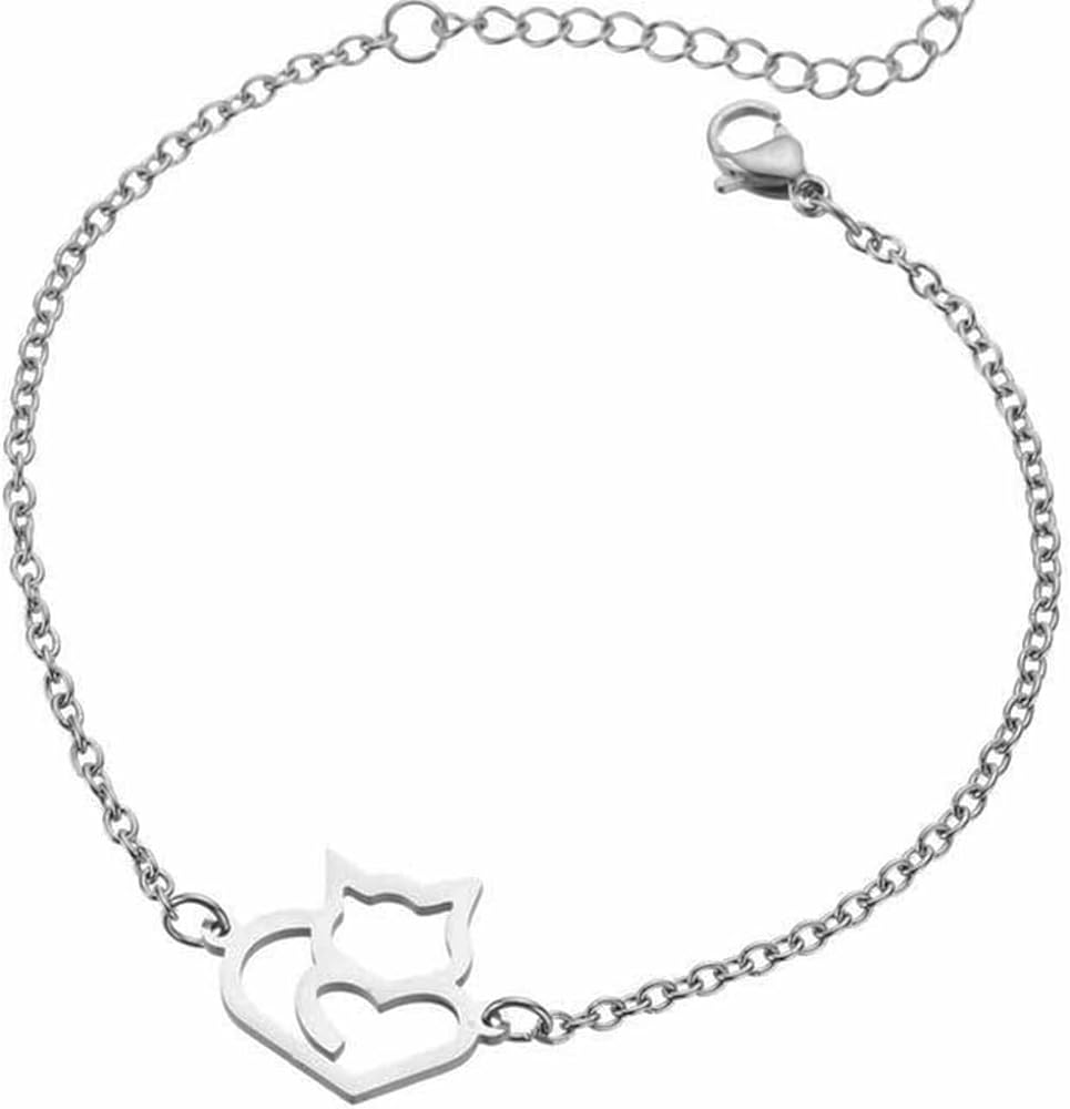 Jude Jewelers Stainless Steel Cute Cat Charm Holiday Birthday Daughter Mother Link Bracelet