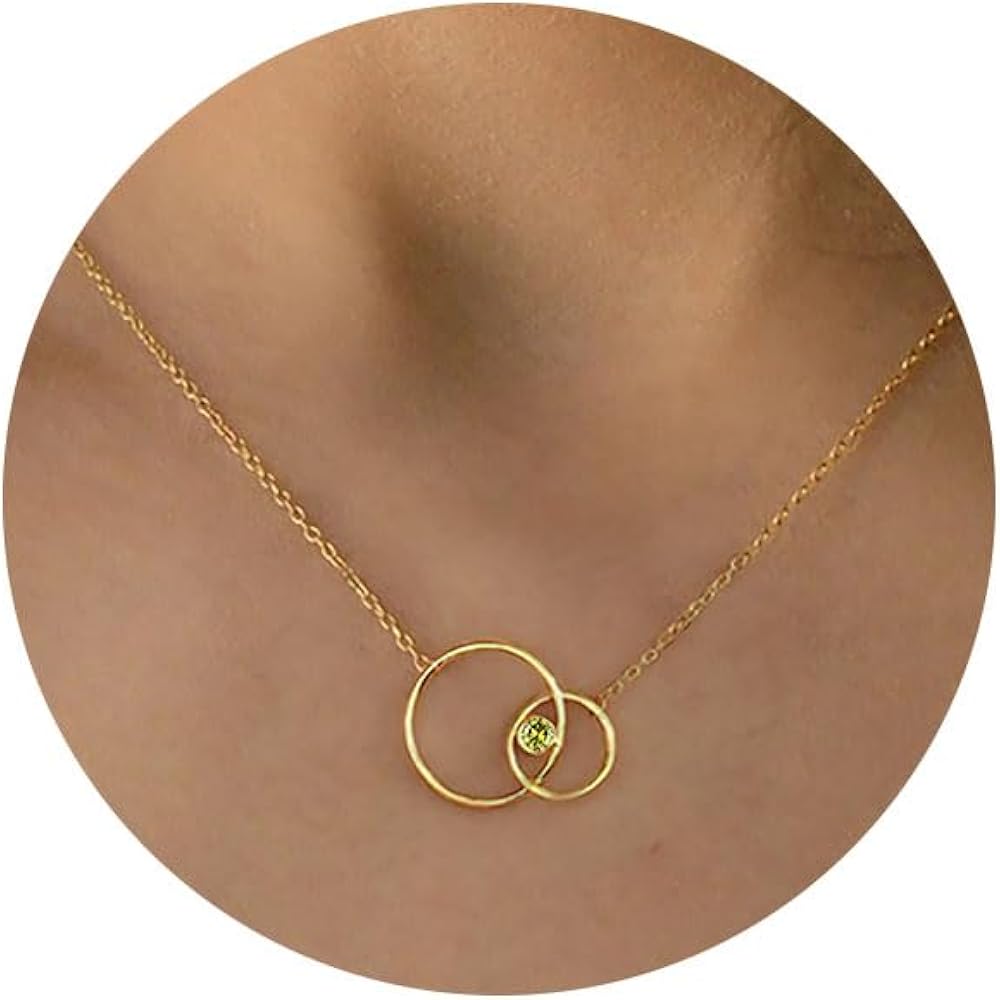 Gold Necklace for Women Teen Gifts Interlocking Circle Necklace Dainty Birthstone 14K Gold Necklaces Infinity Karma Lariat Mothers Day Birthday Gift Ideas Friendship Jewelry