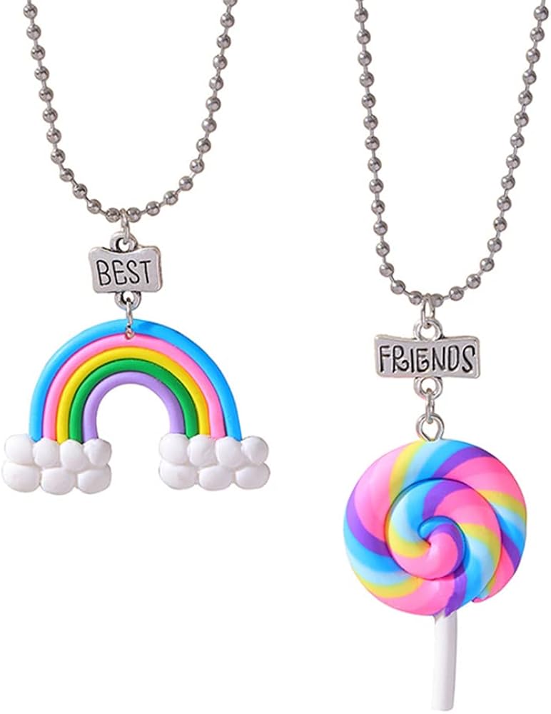 2 Pcs Matching Friendship Gifts Necklaces for Women Girls Rainbow Lollipop Necklace for BFF Best Friend Matching Necklaces for Best Friends Bestie Necklace for 2 Girls