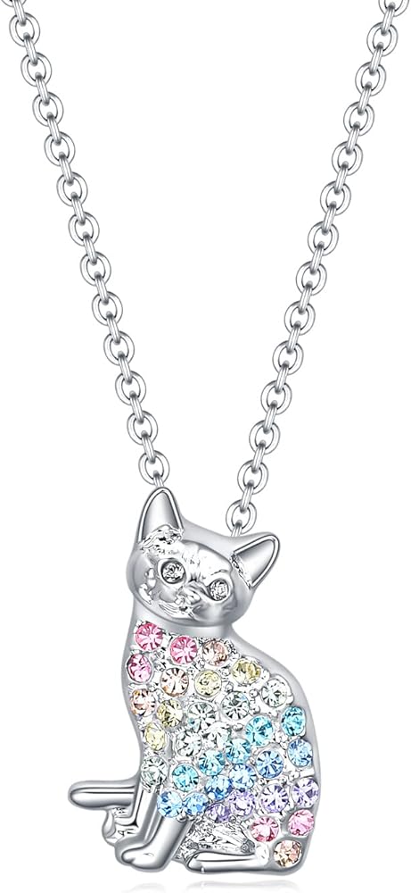 luomart Little Cat Necklace Gifts for Girls,Rainbow Dainty Kitty Necklaces Jewelry Gift for Women Boys Teen Girls Cat Lovers