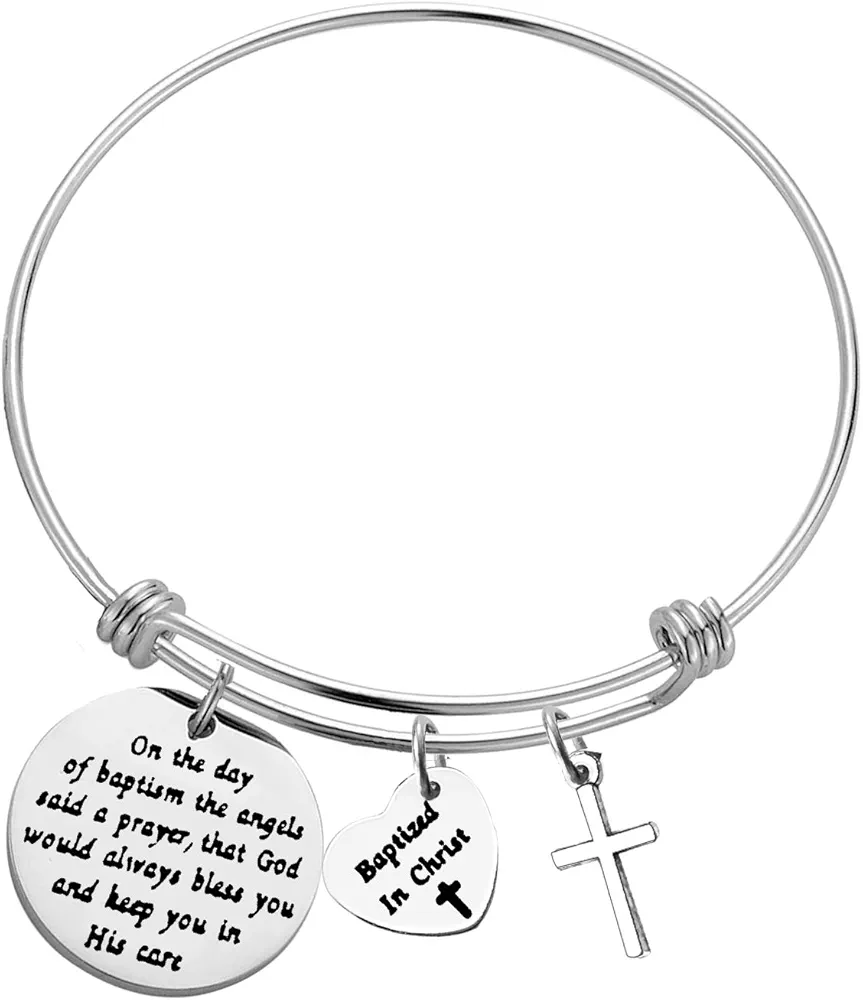 Adult Baptism Gifts Baptized in Christ Bangle Bracelet Women Baptism Gift On The Day of Baptized Christian Bracelet Teen Baptism Expandable Bangle Religious Gift for Family Friends Jewelry