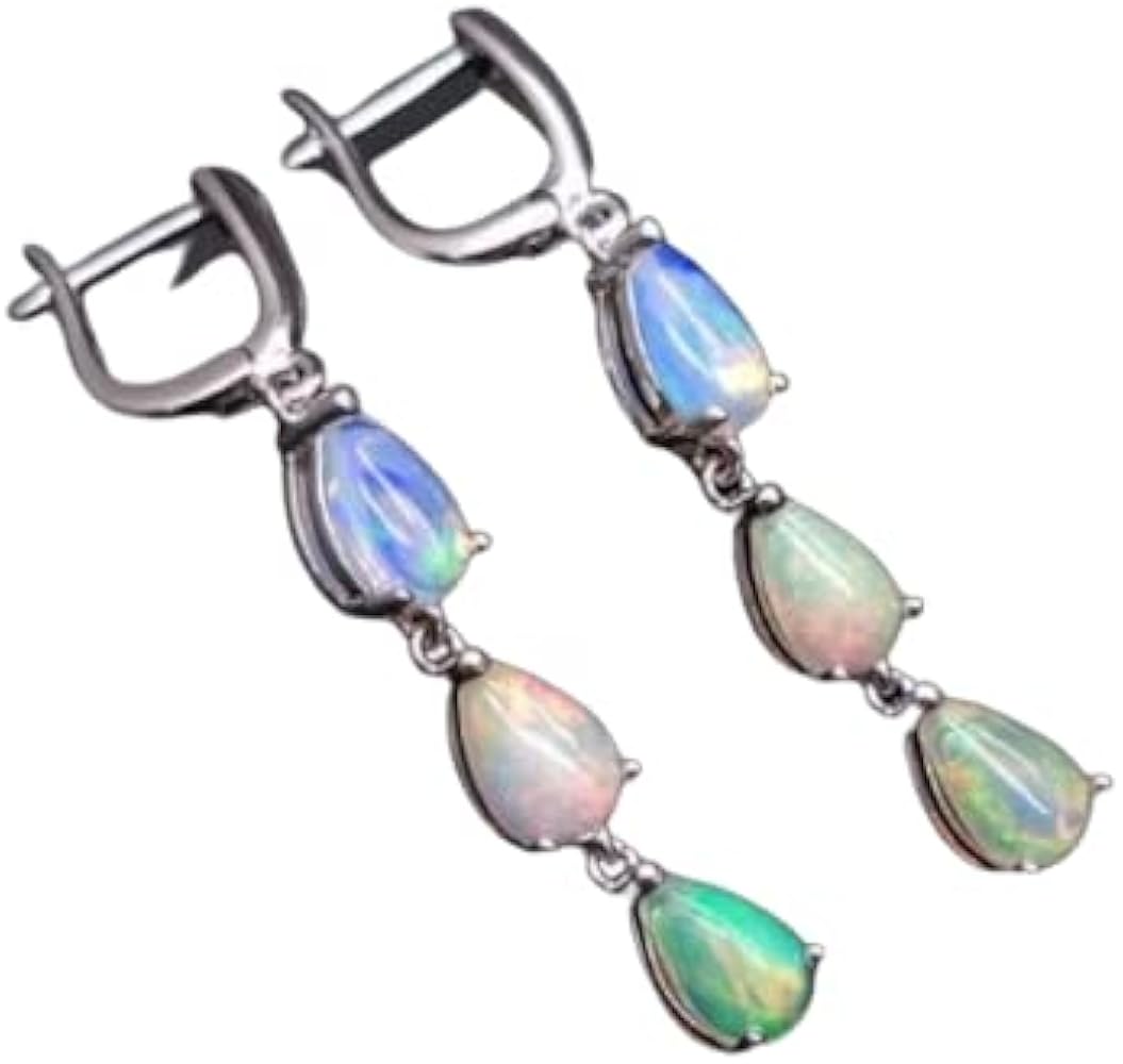 Natural Ethiopian pear opal 925 sterling silver Clip on earring wedding gift jewelry for someone special