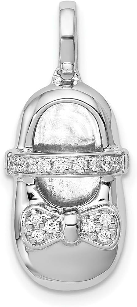 14k White Gold Diamond Baby Girl Shoe Pendant Necklace Measures 10.3mm Wide Jewelry for Women