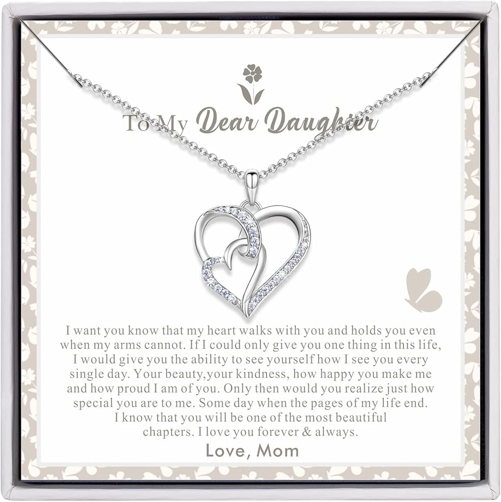 Daughter Gift from Mom, 925 Sterling Silver Heart Necklace Gifts for Daughter Mom and Daughter Gifts to My Daughter Necklace Birthday