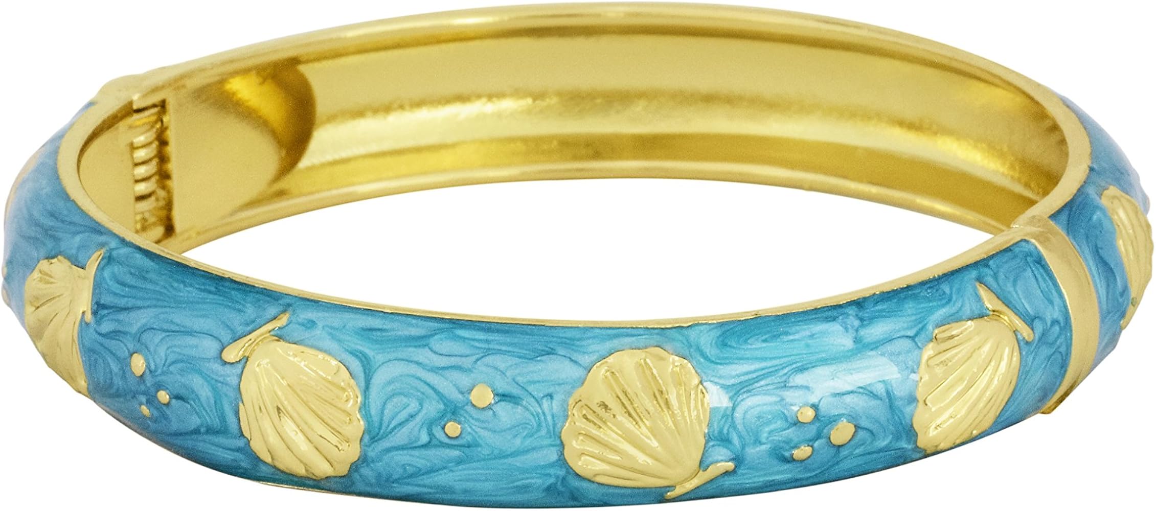 Spring Hinge Enamel Seashell Bangle Bracelet