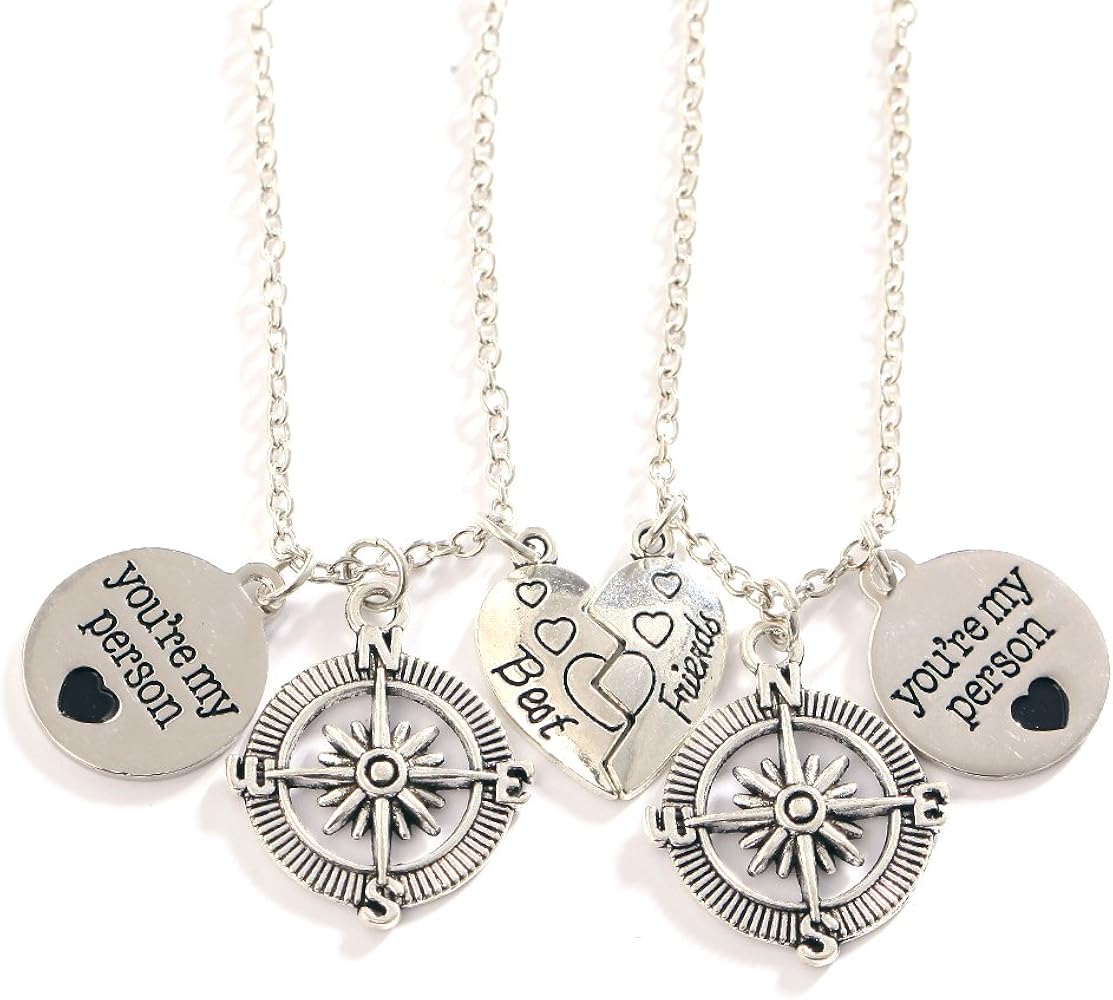 Best Friends You're My Person Compass Necklace Set Heart Best Friend Necklaces Half Broken Heart Pendant