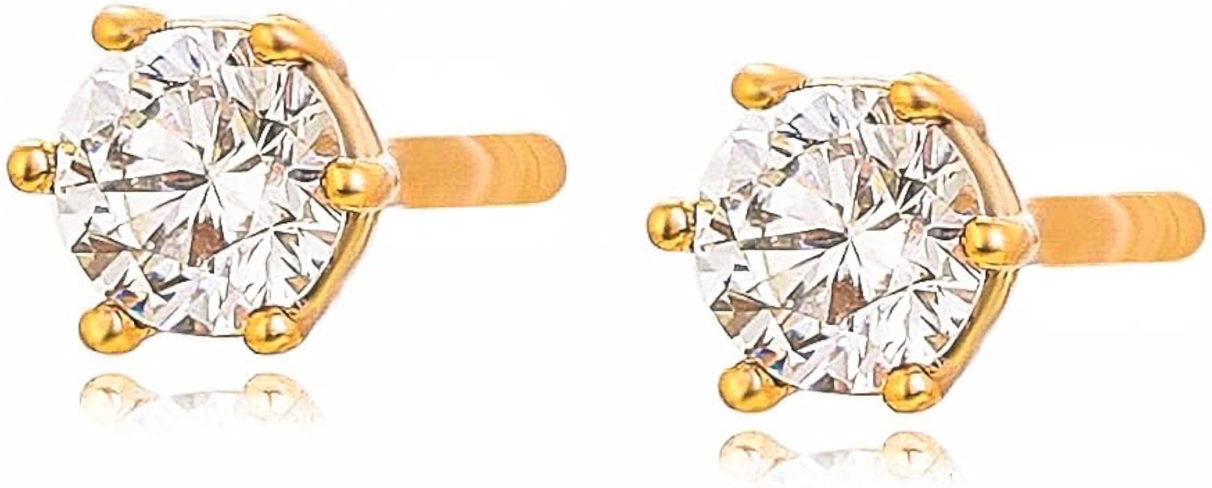 Solid 18K Gold Post & Sterling Silver Round Cut Cubic-Zirconia Stud CZ Earrings | Hypoallergenic & Nickle Free Jewelry