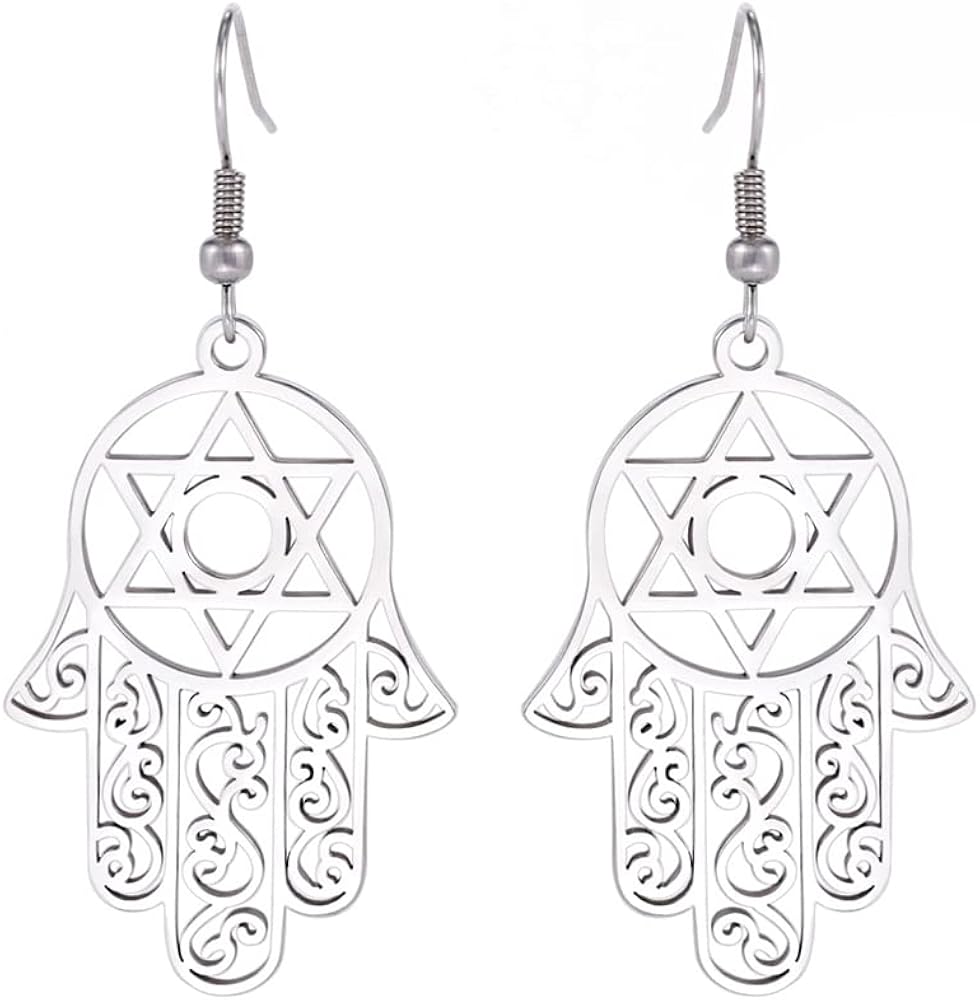 Hamsa Hand of Fatima Hexagram Earrings Star of David Evil Eye Stud Earrings Jewish Celtic Knot Woman Protection Amulet Symbol Jewelry Girl Woman