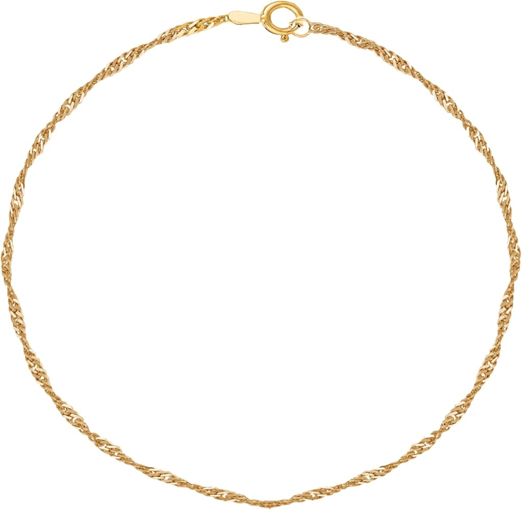 Ritastephens 10K Gold Singapore Rope Pendant Chain Necklace and Anklet 10 inches 1.5 Mm