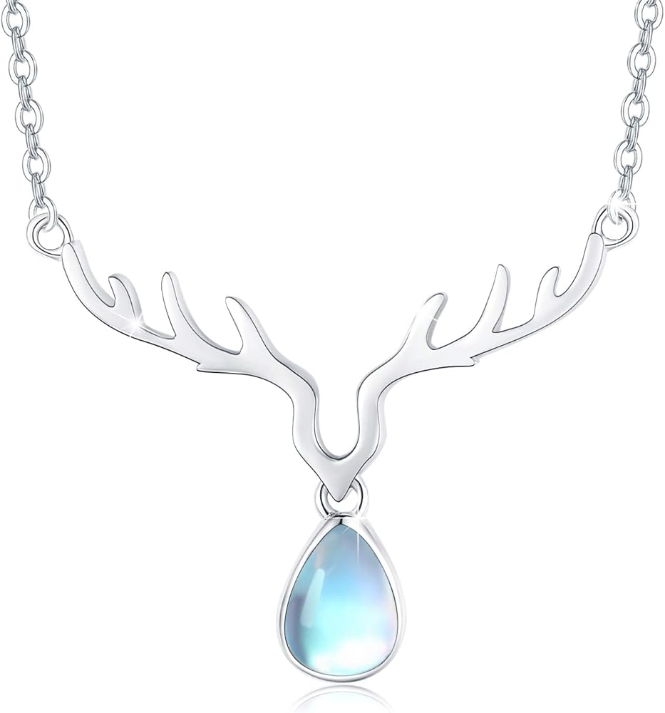 Moonstone Necklace 925 Sterling Silver Deer Pendant Necklaces Jewelry Birthday Valentine's Day Gifts for Her Mom Wife Sister