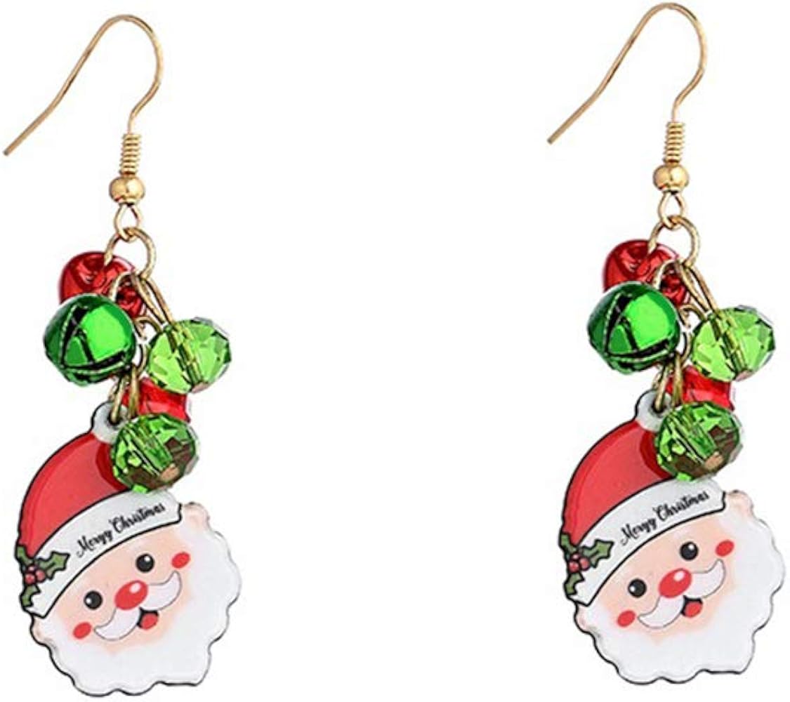 Santa Claus Red Green Christmas Jingle Bell Tinkle Cute Ornament Dangle Drop Earrings for Women Teen Girls Fish Hook Dangling Hanging Hypoallergenic Holiday Festival Party Jewelry Gift for Bff Sister