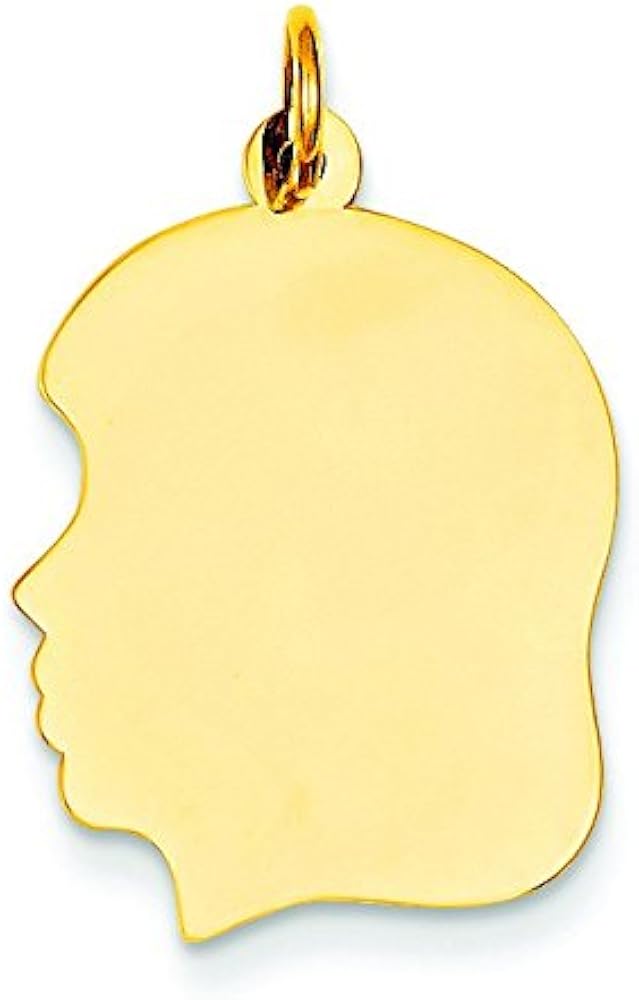 10k Yellow Gold Polished Plain Medium .013 Gauge Facing Left Engravable Girl Head Charm Pendant Necklace Measures 27x17mm Wide Jewelry for Women