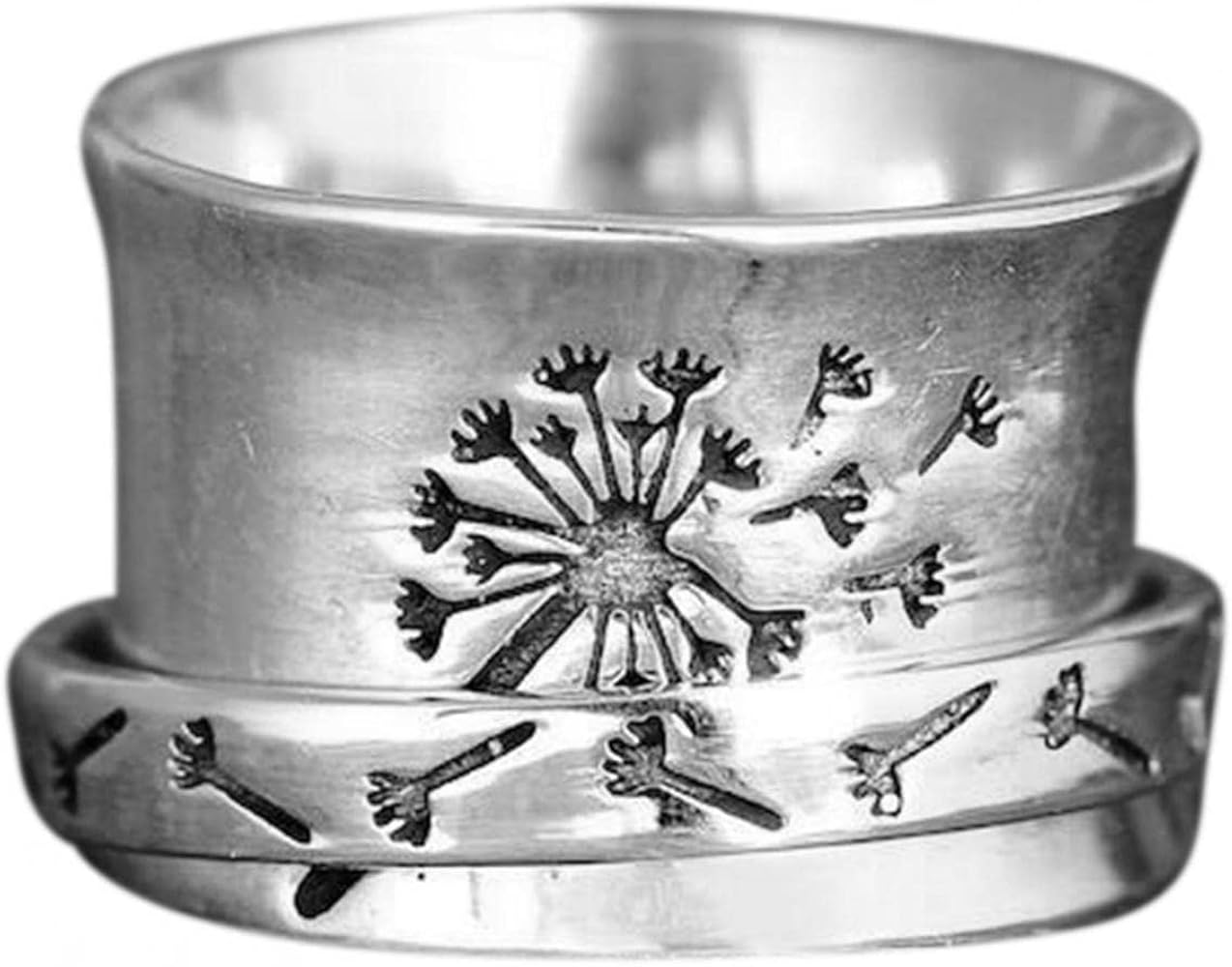 Flower Anti Anxiety Ring for Women, Dandelion Fidget Spinner Thumb Rings Silver Vintage Cute Cool Trendy Dainty Aesthetic Rings for Men Teens Girl Kids Jewelry