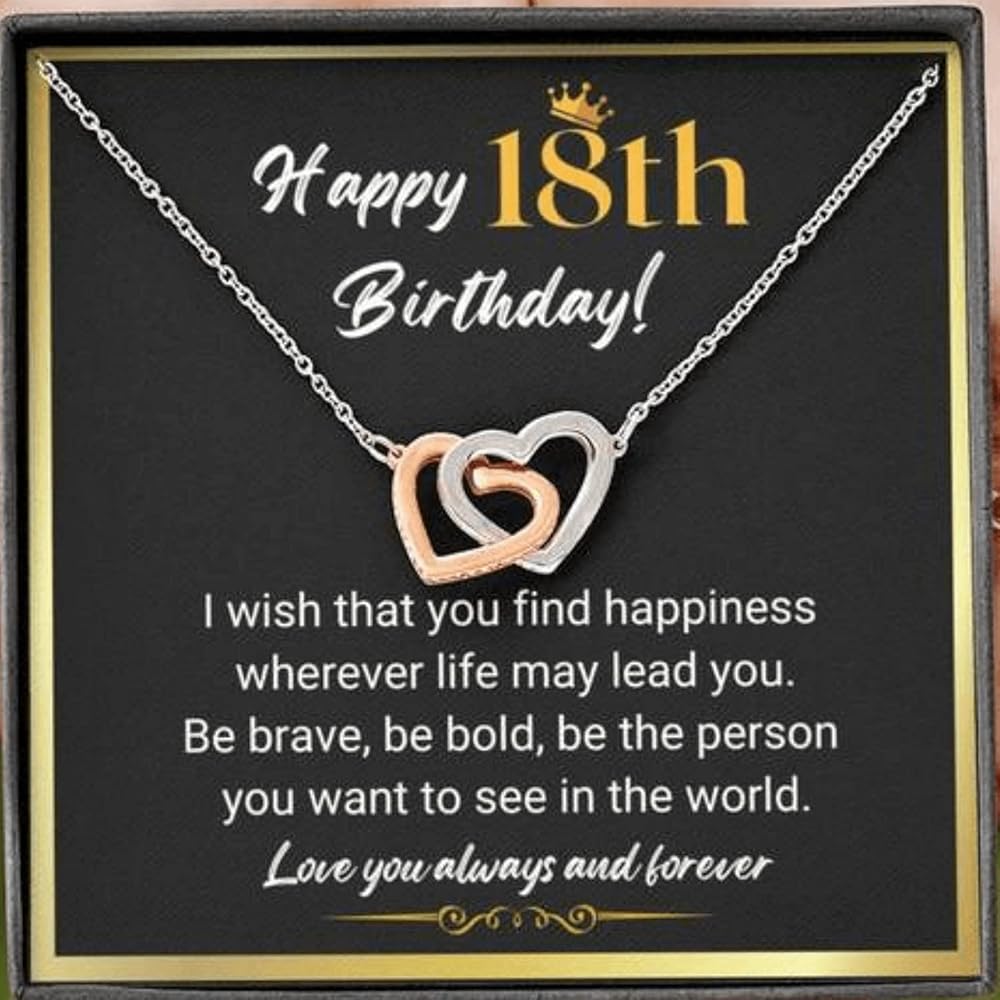 LOTUS-A 18th Birthday Gifts For Girls - Interlock Heart Necklace For 18 Year Old Birthday Gifts For Her Daughter Sister Granddaughter Best Friends Happy 18th Birthday Gift Ideas