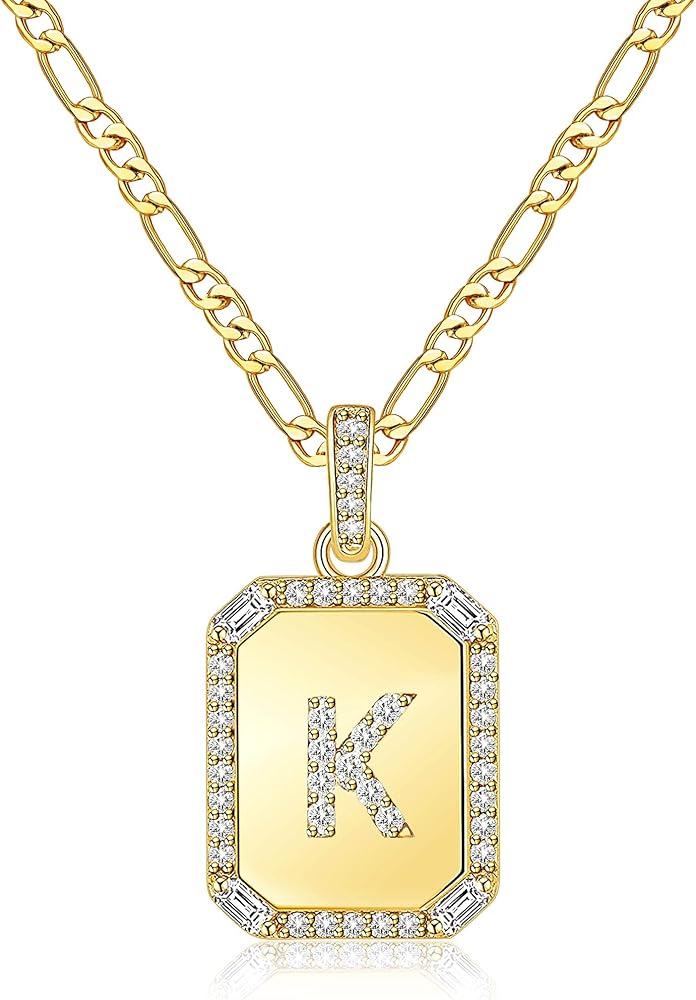 Btysun Gold Initial Necklaces for Women,Letter Necklace for Women Girls,Rectangle Necklace with Letters Monogram 18K Gold Plated Alhpabets 26 Pendant Womens Necklace Christmas Jewelry